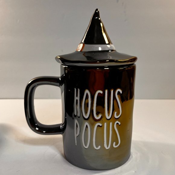 Hocus Pocus Coffee Mug w/ Witch's Hat Lid Metallic 20 oz Halloween Ceramic - Picture 1 of 5